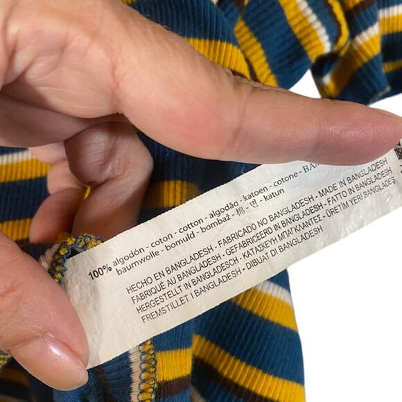 Zara Blue & Yellow Multicolor Striped Short Sleeve Cropped Top Women Sz L - Picture 6 of 7